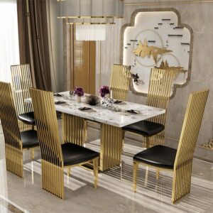 Luxury Dining Set Pakistan, Marble Dining Table Faisalabad, Gold Base Dining Furniture, Shaheen Fiber Glass Dining Set, Modern Dining Room Furniture Pakistan, Premium Lifestyle Furniture