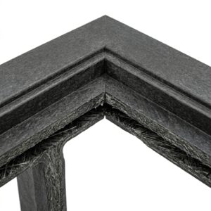 Close up of fiber glass door frame corner joint showing high build quality