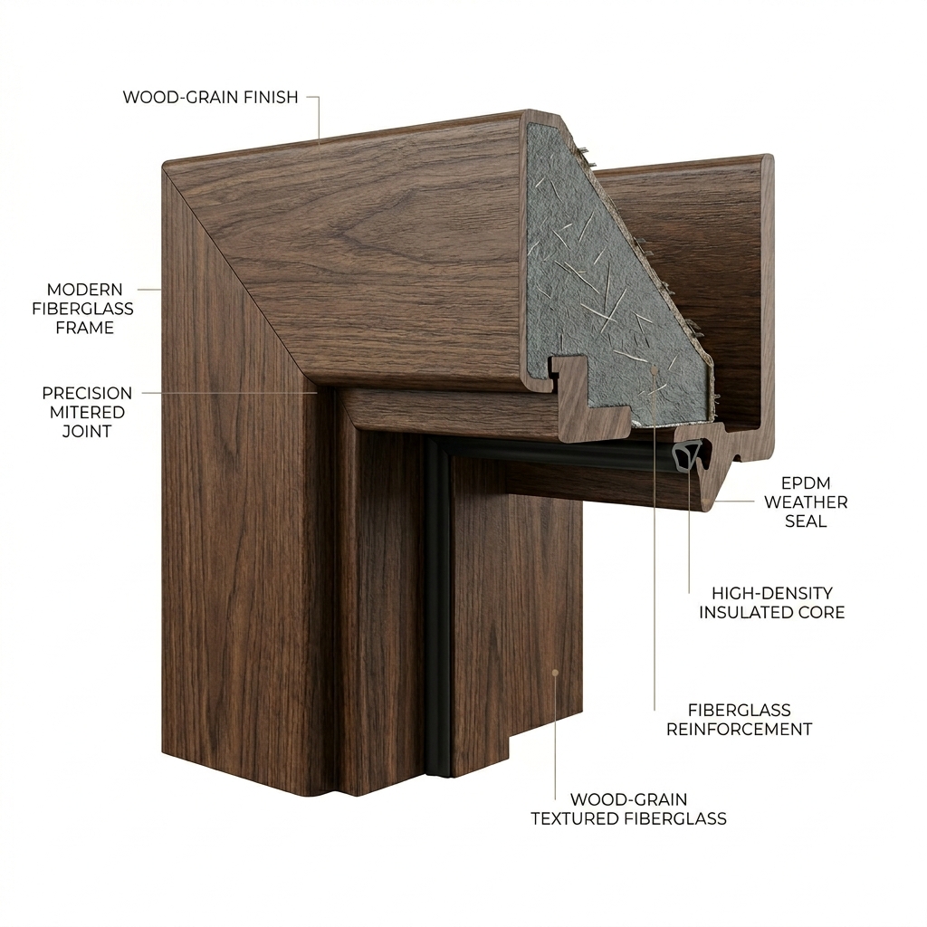 premium-fiber-glass-door-frame-chaukhat-pakistan Premium fiber glass door frame chaukhat with realistic wood grain texture by Shaheen Fiber Glass Pakistan