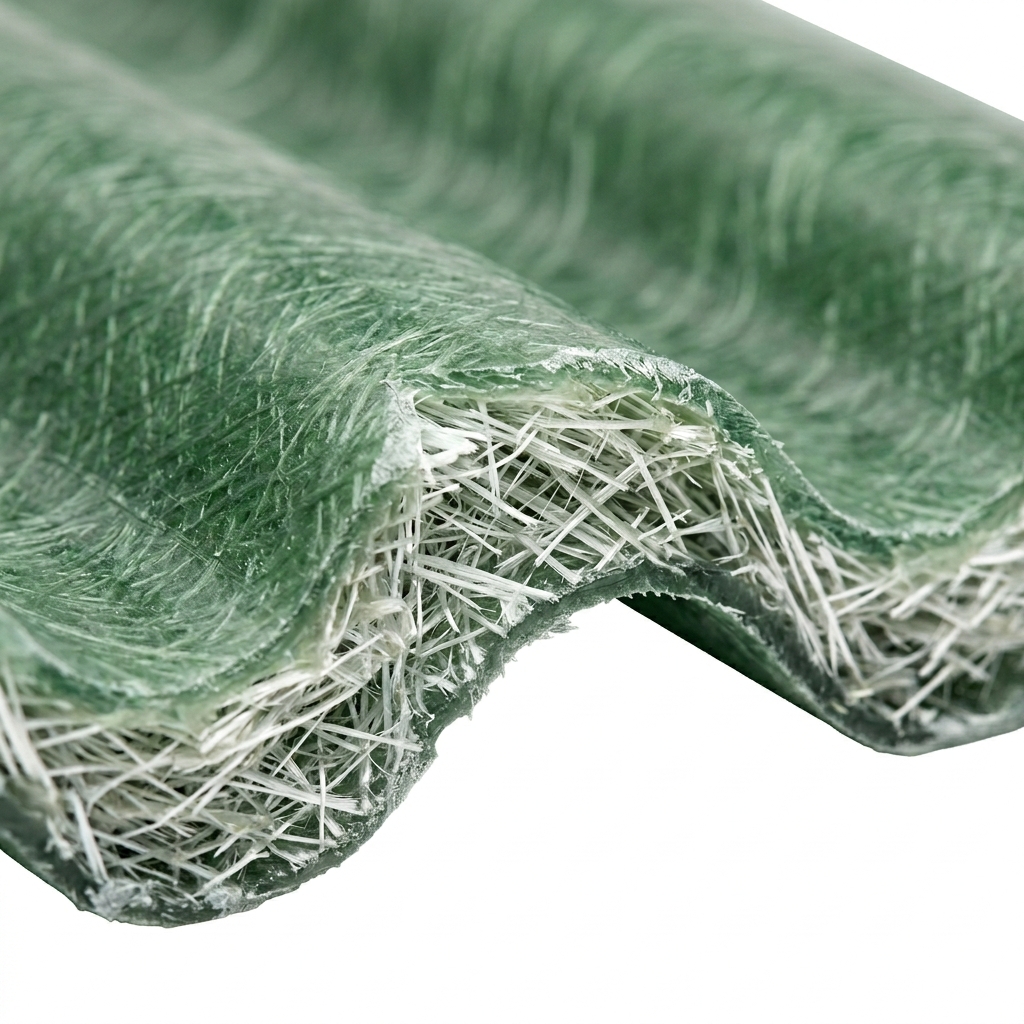 heavy-duty-fiberglass-sheet-thickness-gauge Close-up detail of a 2mm thick fiber glass corrugated sheet showing reinforced fiber strands.