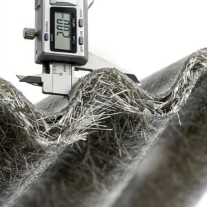 Macro close-up of a 2mm thick fiberglass corrugated sheet edge showcasing the high-density glass fibers.