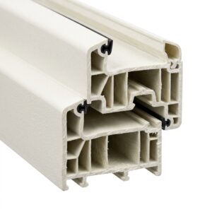 Close-up cross-section profile of a fiberglass door frame showing thickness.