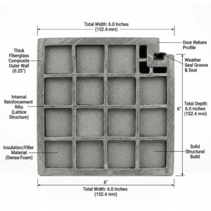 Cross-section view of a heavy-duty 6-inch fiberglass door frame profile.
