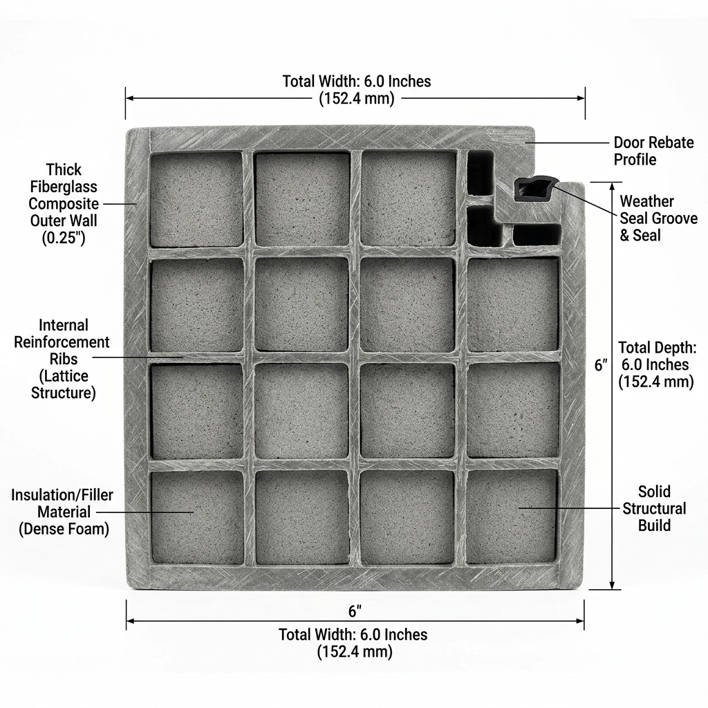 fiberglass-chaukhat-cross-section-thickness Cross-section view of a heavy-duty 6-inch fiberglass door frame profile.