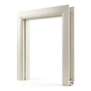 Premium off-white fiberglass door frame chaukhat on a pure white background by Shaheen Fiber Glass.