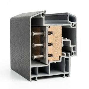 Internal view of fiber glass door frame showing reinforced hinge mounting core