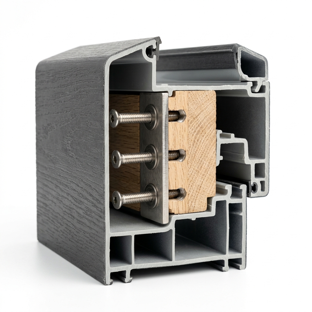 fiber-glass-chowkat-internal-hinge-reinforcement Internal view of fiber glass door frame showing reinforced hinge mounting core