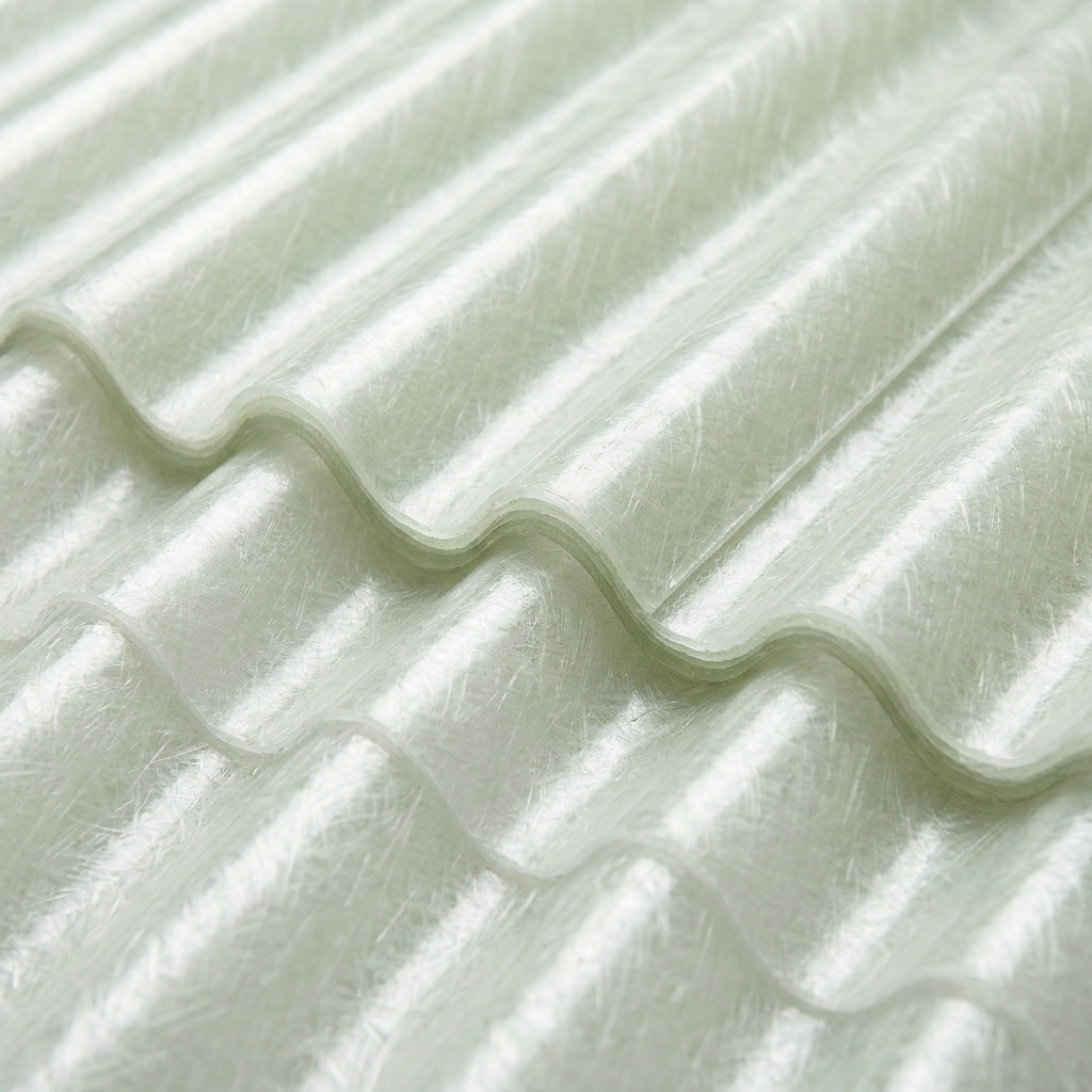 Overlapping Translucent Corrugated Roof Sheets Seamlessly overlapping translucent corrugated fiber sheets showing leak-proof design.