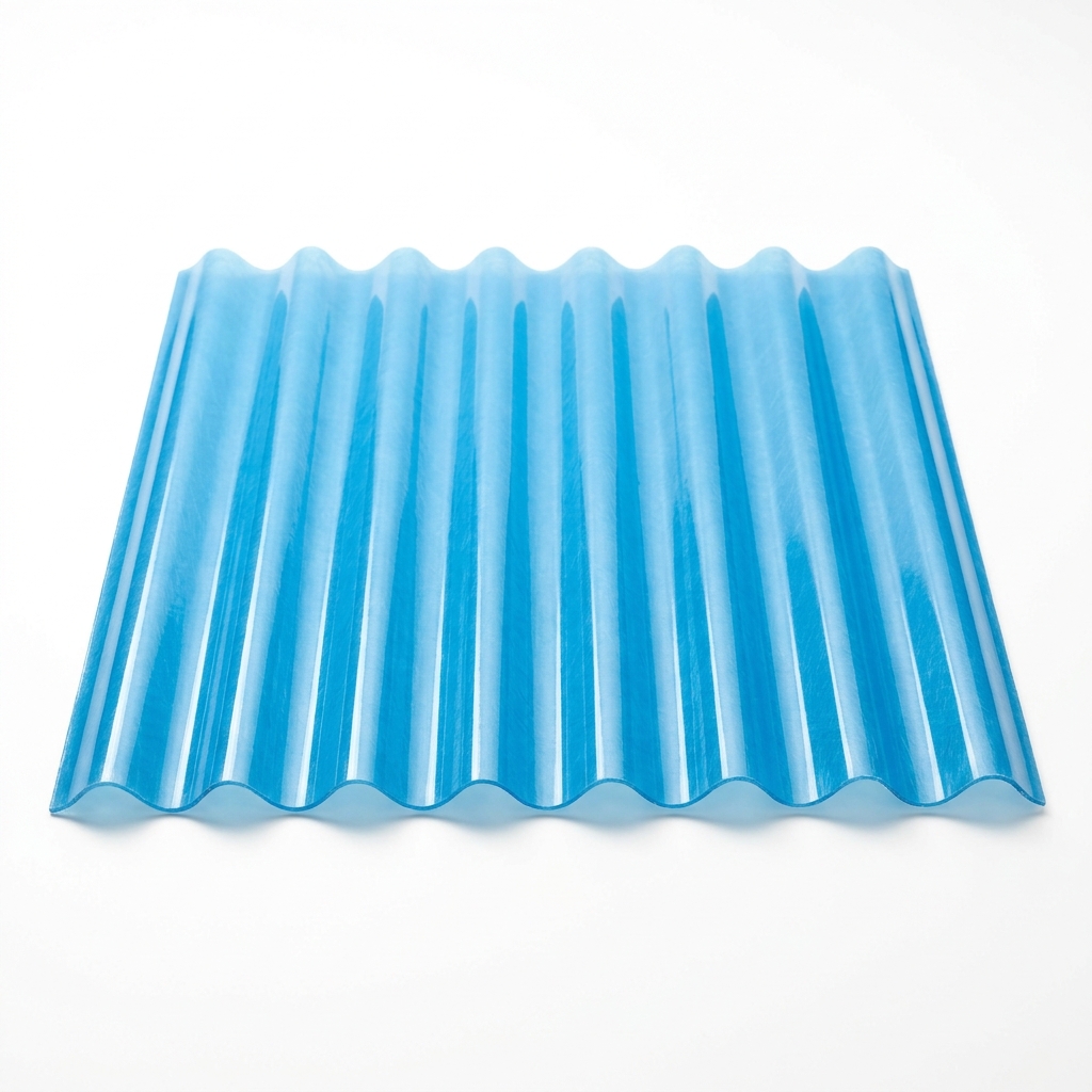 Sky-Blue-Fiberglass-Corrugated-Sheet-Shaheen Sky blue translucent fiberglass corrugated panel for porch and parking sheds.