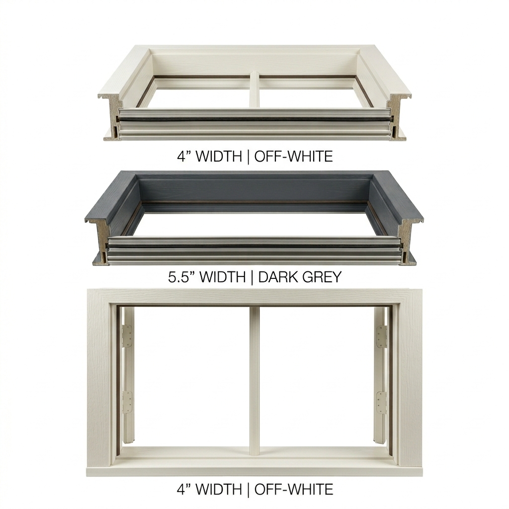 wholesale-fiber-glass-door-frames-factory Multiple stacked fiberglass door frames in different sizes ready for delivery.